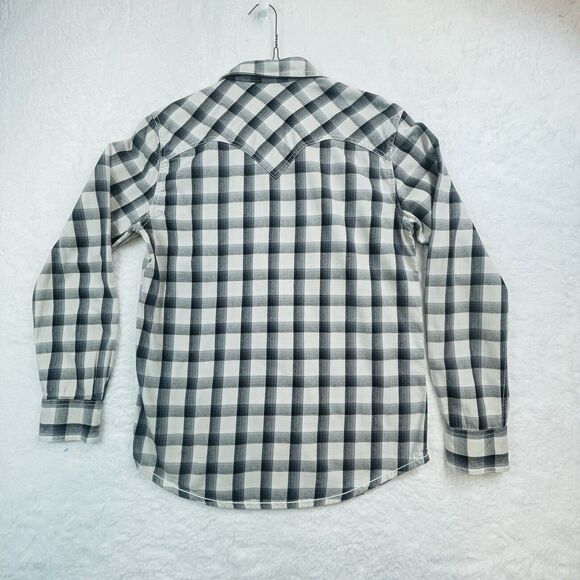 Arizona Jeans Black & White Plaid Denim Shirt Black Snaps Mens Sz M Westerncore - Picture 2 of 13